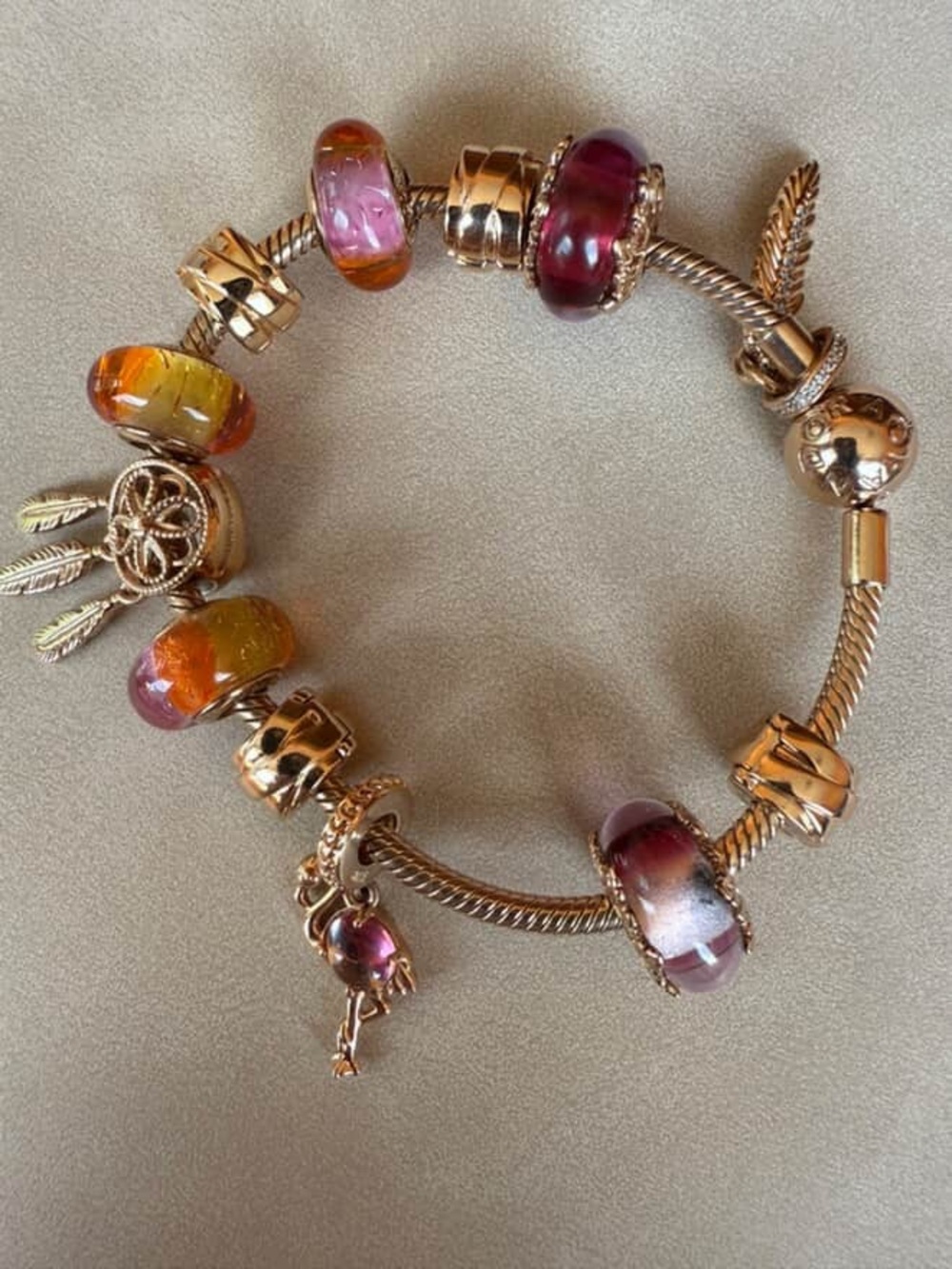 Pandora Rose Gold Bracelet with Multicolor Glass Beads